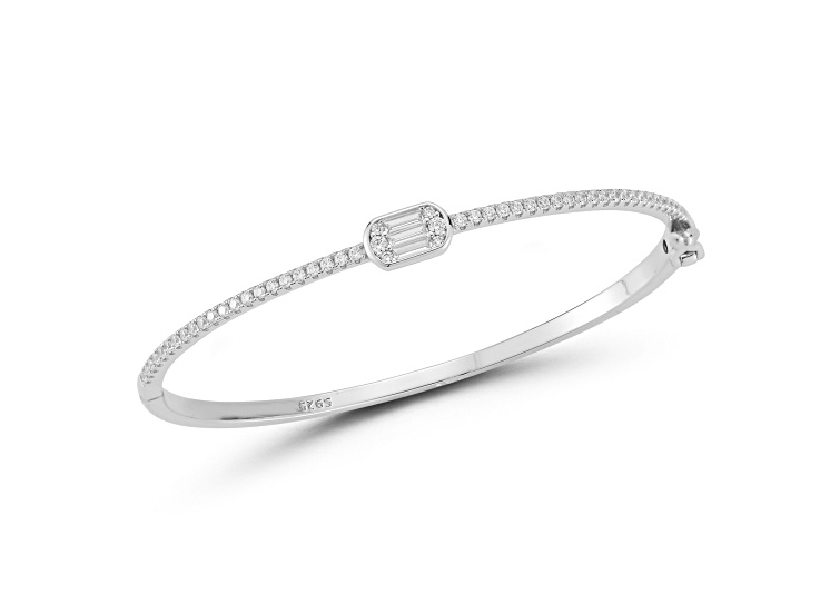 Rachel Zoe Rhodium Over Sterling Silver Cubic Zirconia Illusion Bangle Bracelet