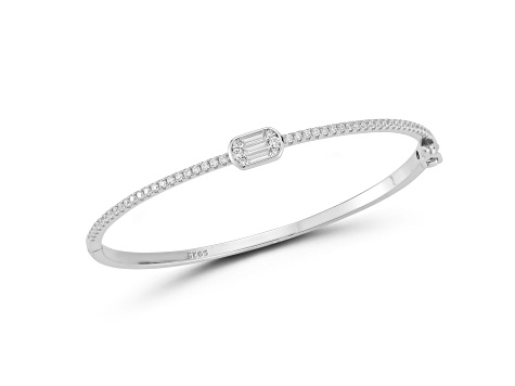 Rachel Zoe Rhodium Over Sterling Silver Cubic Zirconia Illusion Bangle Bracelet