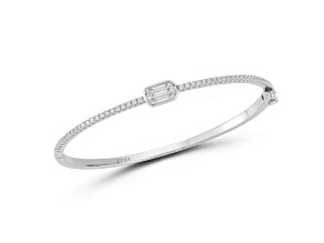 Rachel Zoe Rhodium Over Sterling Silver Cubic Zirconia Illusion Bangle Bracelet