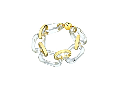 14K Yellow Gold Over Sterling Silver Clear Rectangle Acrylic Bracelet
