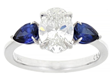 Picture of White Lab-Grown Diamond F VS1 And Blue Sapphire 14K White Gold 3-Stone Ring 2.34ctw