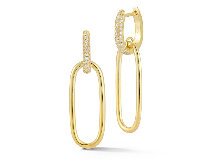 Rachel Zoe 14K Yellow Gold Over Sterling Silver Oval Cubic Zirconia Drop Earrings