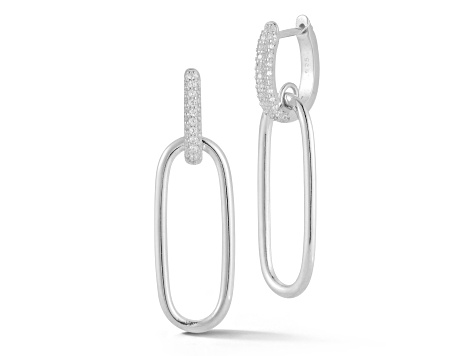 Rachel Zoe Rhodium Over Sterling Silver Oval Cubic Zirconia Drop Earrings