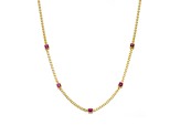 Ruby Red Square Cubic Zirconia, 14K Gold Plated over Brass with Accents Chain Necklace