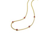 Ruby Red Square Cubic Zirconia, 14K Gold Plated over Brass with Accents Chain Necklace