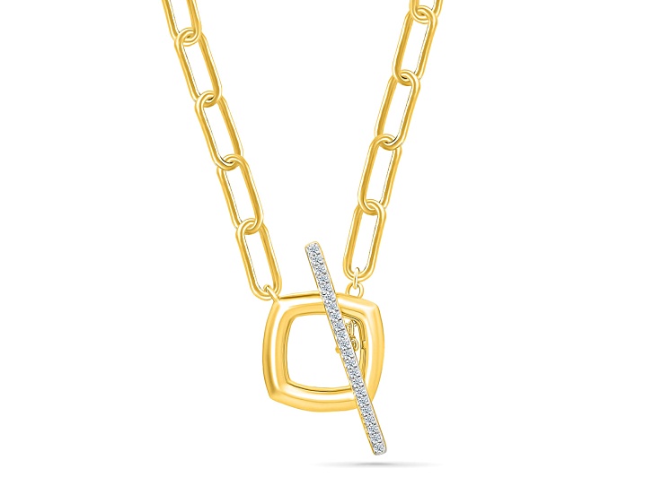 White Diamond 14K Yellow Gold Over Sterling Silver Paperclip Lariat Necklace 0.10ctw