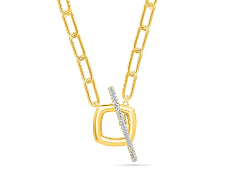 White Diamond 14K Yellow Gold Over Sterling Silver Paperclip Lariat Necklace 0.10ctw