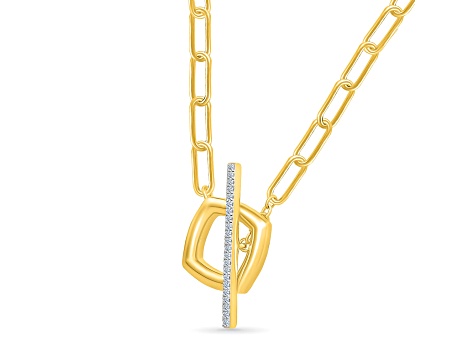 White Diamond 14K Yellow Gold Over Sterling Silver Paperclip Lariat Necklace 0.10ctw