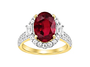 10K Yellow Gold 1.00CTW Lab Created Ruby and Lab-Grown White Diamond Ring