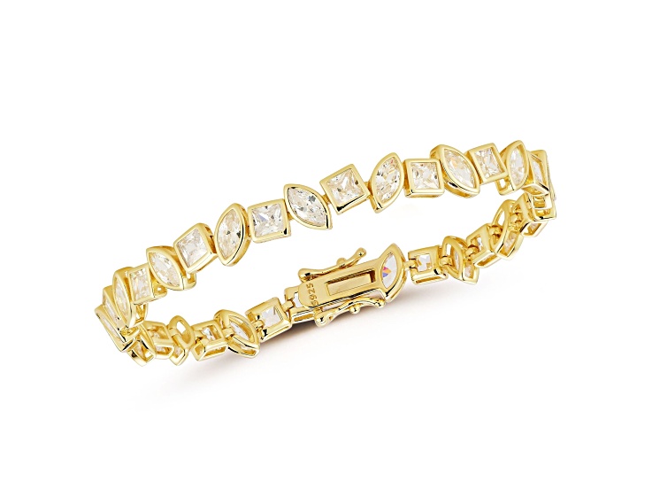 Rachel Zoe 14K Yellow Gold Over Sterling Silver Mixed Shape Cubic Zirconia Tennis Bracelet