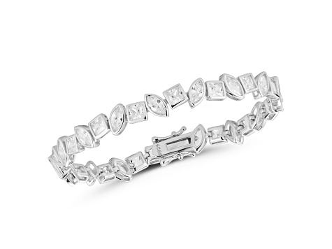 Rachel Zoe Rhodium Over Sterling Silver Mixed Shape Cubic Zirconia Tennis Bracelet