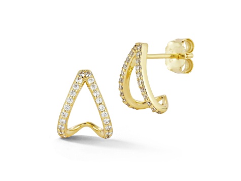 Rachel Zoe 14K Yellow Gold Over Sterling Silver Cubic Zirconia J-Hoop Studs