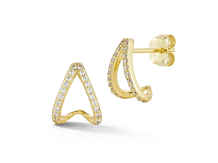 Rachel Zoe 14K Yellow Gold Over Sterling Silver Cubic Zirconia J-Hoop Studs