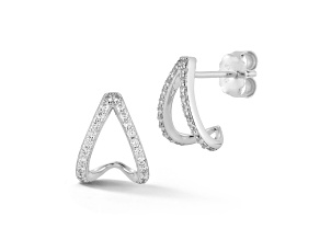 Rachel Zoe Rhodium Over Sterling Silver Cubic Zirconia J-Hoop Studs