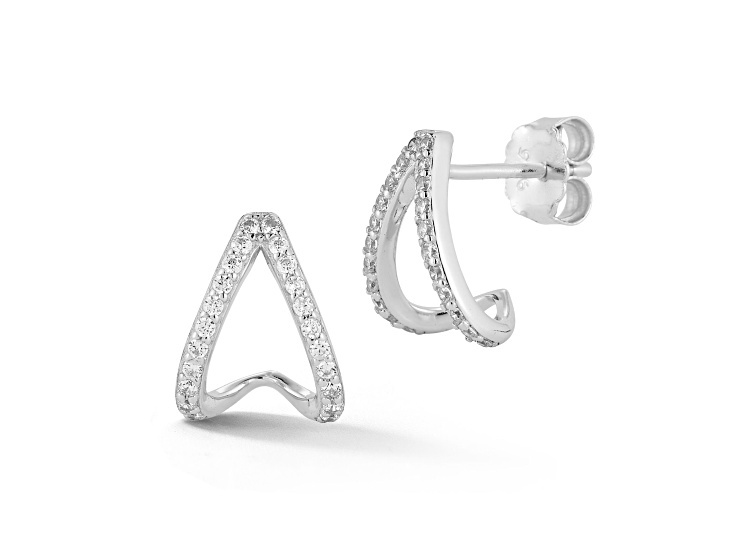 Rachel Zoe Rhodium Over Sterling Silver Cubic Zirconia J-Hoop Studs