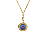 Gold Tone Pink Flower Blue Decal Locket Pendant with Chain