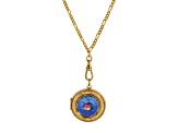 Gold Tone Pink Flower Blue Decal Locket Pendant with Chain