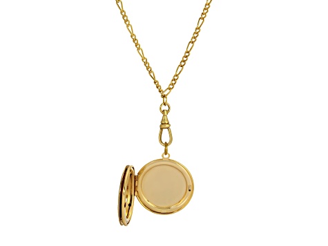 Gold Tone Pink Flower Blue Decal Locket Pendant with Chain