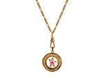 Gold Tone Pink Flower White Decal Locket Pendant with Chain
