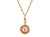 Gold Tone Pink Flower White Decal Locket Pendant with Chain