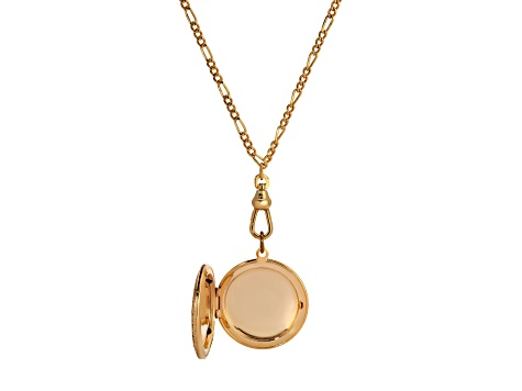 Gold Tone Pink Flower White Decal Locket Pendant with Chain