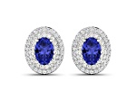 Violet Blue Tanzanite and White Diamond 14K White Gold Halo Stud Earrings