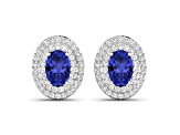 Violet Blue Tanzanite and White Diamond 14K White Gold Halo Stud Earrings
