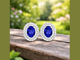 Violet Blue Tanzanite and White Diamond 14K White Gold Halo Stud Earrings
