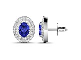 Violet Blue Tanzanite and White Diamond 14K White Gold Halo Stud Earrings