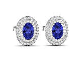 Violet Blue Tanzanite and White Diamond 14K White Gold Halo Stud Earrings