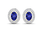 Violet Blue Tanzanite and White Diamond 14K Yellow Gold Halo Stud Earrings