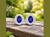 Violet Blue Tanzanite and White Diamond 14K Yellow Gold Halo Stud Earrings