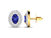 Violet Blue Tanzanite and White Diamond 14K Yellow Gold Halo Stud Earrings