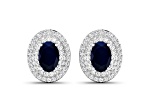 Blue Sapphire and White Diamond 14K White Gold Halo Stud Earrings