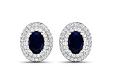 Blue Sapphire and White Diamond 14K White Gold Halo Stud Earrings