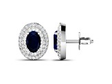 Blue Sapphire and White Diamond 14K White Gold Halo Stud Earrings