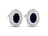 Blue Sapphire and White Diamond 14K White Gold Halo Stud Earrings