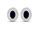Blue Sapphire and White Diamond 14K Yellow Gold Halo Stud Earrings