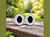 Blue Sapphire and White Diamond 14K Yellow Gold Halo Stud Earrings