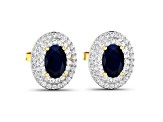 Blue Sapphire and White Diamond 14K Yellow Gold Halo Stud Earrings