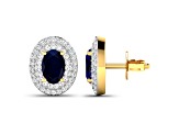 Blue Sapphire and White Diamond 14K Yellow Gold Halo Stud Earrings
