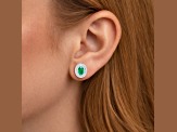 Green Zambian Emerald and White Diamond 14K White Gold Halo Stud Earrings