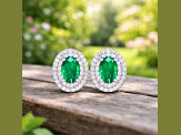 Green Zambian Emerald and White Diamond 14K White Gold Halo Stud Earrings
