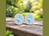 Blue Aquamarine and White Diamond 14K White Gold Halo Stud Earrings
