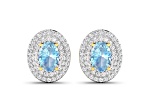 Blue Aquamarine and White Diamond 14K Yellow Gold Halo Stud Earrings