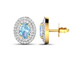 Blue Aquamarine and White Diamond 14K Yellow Gold Halo Stud Earrings