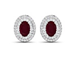 Red Ruby and White Diamond 14K White Gold Halo Stud Earrings