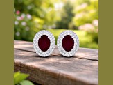 Red Ruby and White Diamond 14K White Gold Halo Stud Earrings