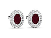 Red Ruby and White Diamond 14K White Gold Halo Stud Earrings