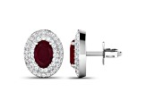 Red Ruby and White Diamond 14K White Gold Halo Stud Earrings